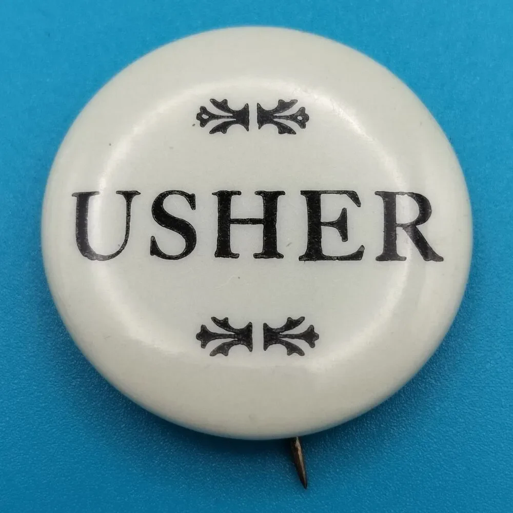 Vintage Pinback Button USHER Pin Paper Back